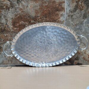 Cromwell Handwrought Oval Aluminum Serving Tray Embossed Floral